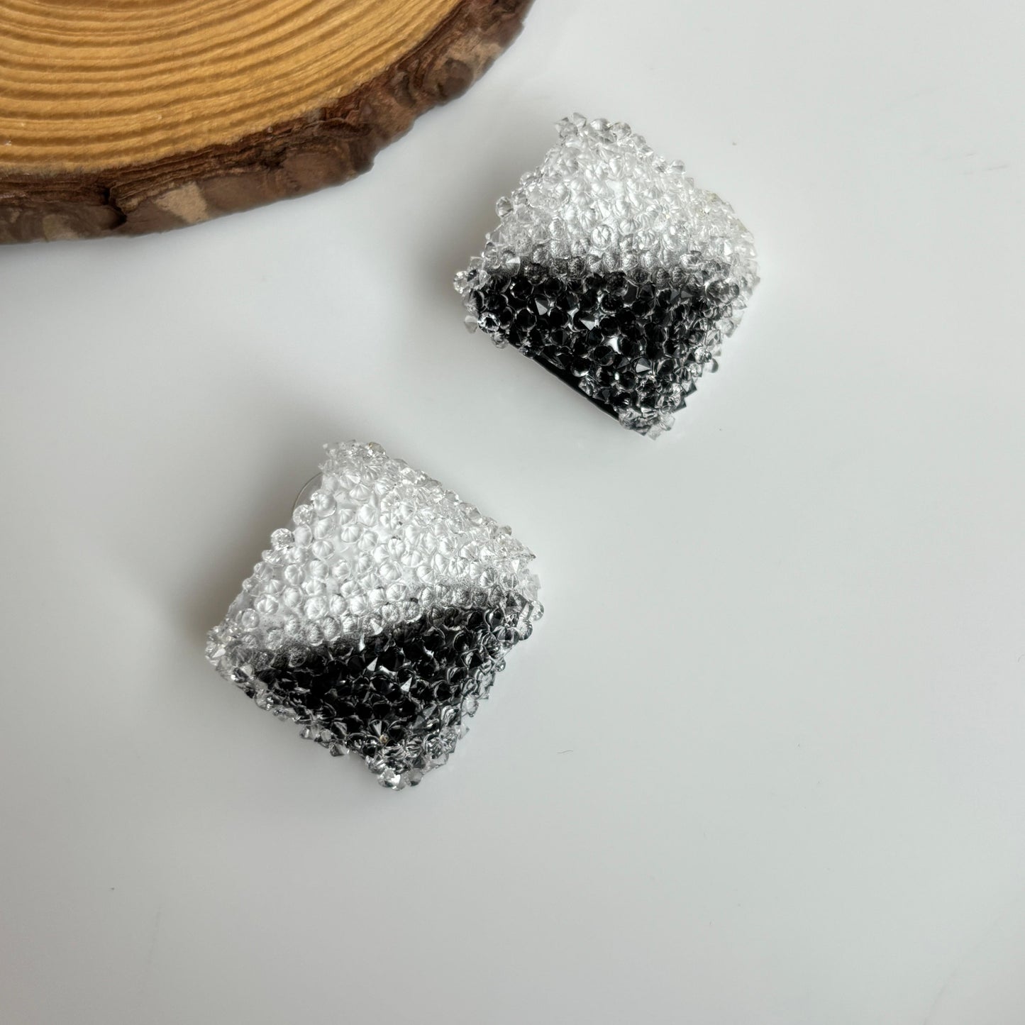 Sugar Candy White N Black Square Studs