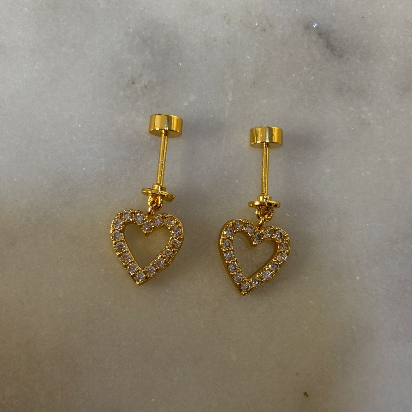 Hollow Heart 2in1 Flatback Earrings
