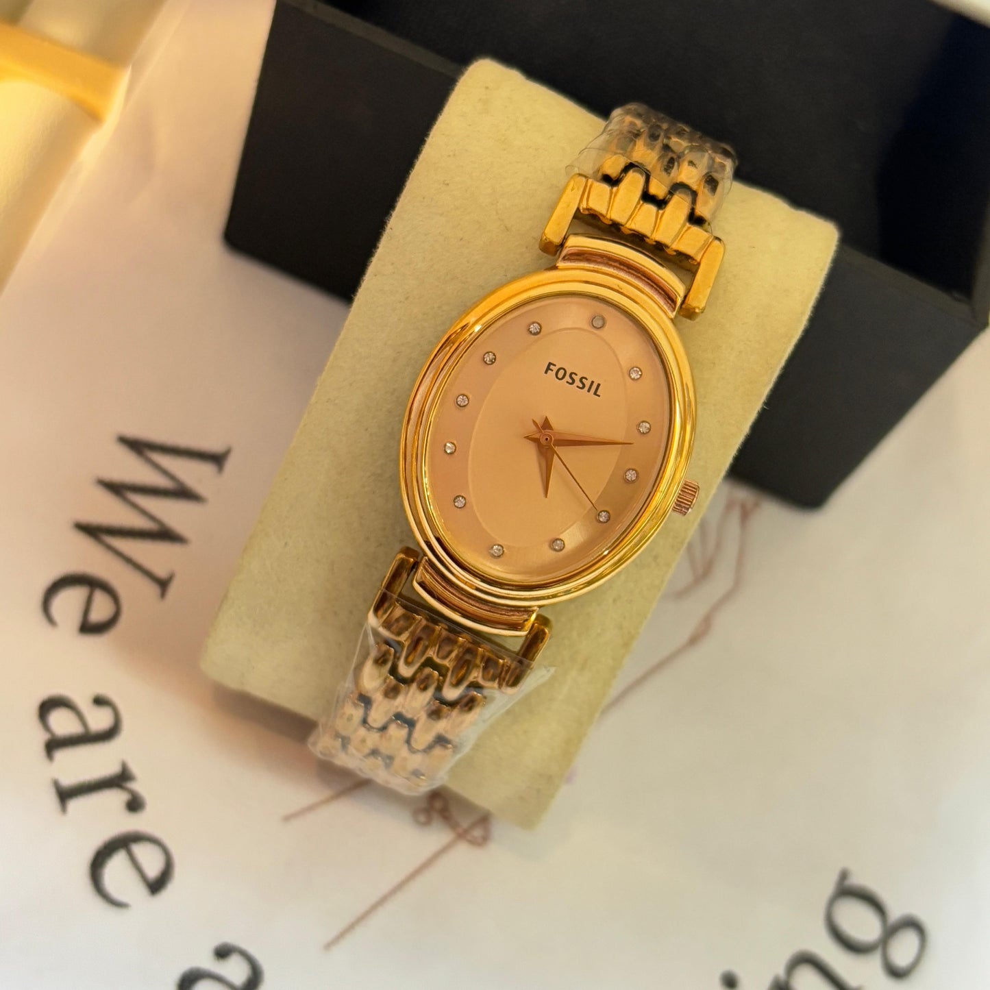 Fossil Studded Beige Vintage Watch (Rose Gold - Rose Gold)