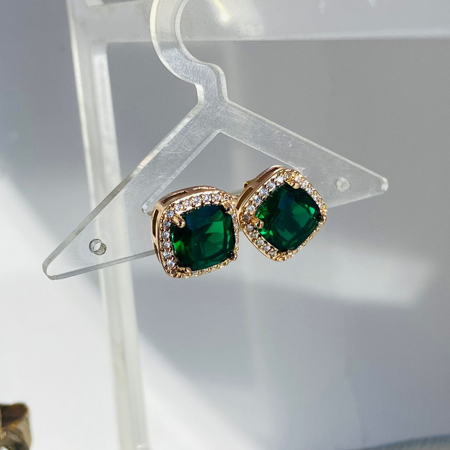 Emerald Rose Embelished Solitaire Studs