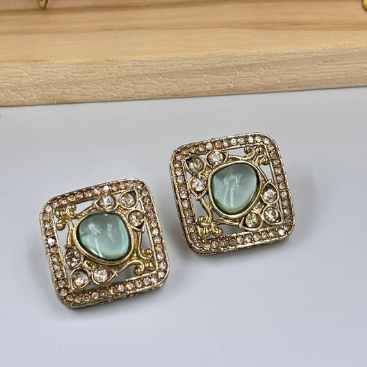 Disha Square Stud Earrings ( Blue)