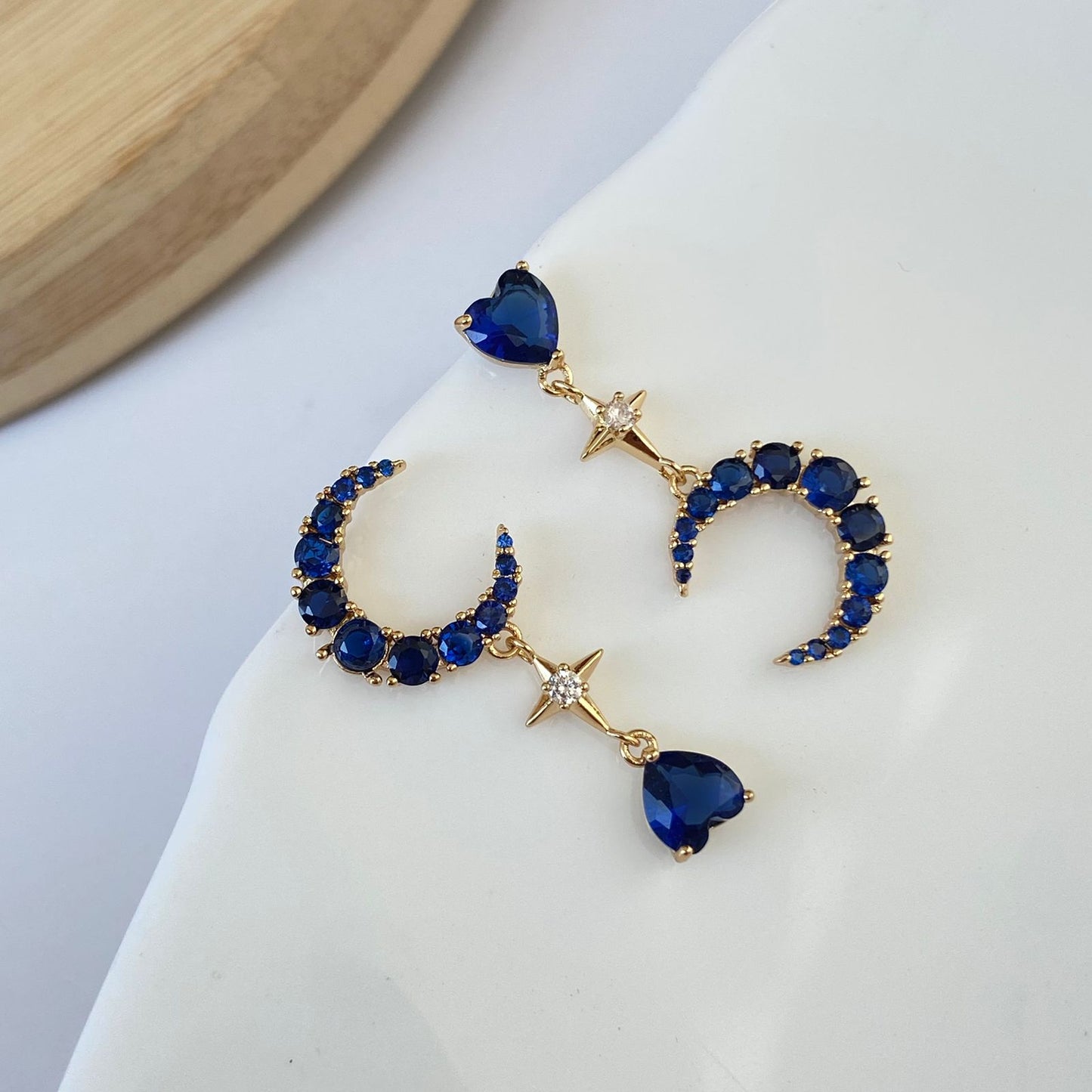 Mismatched Moon Luxe Earrings ( Blue Gold)