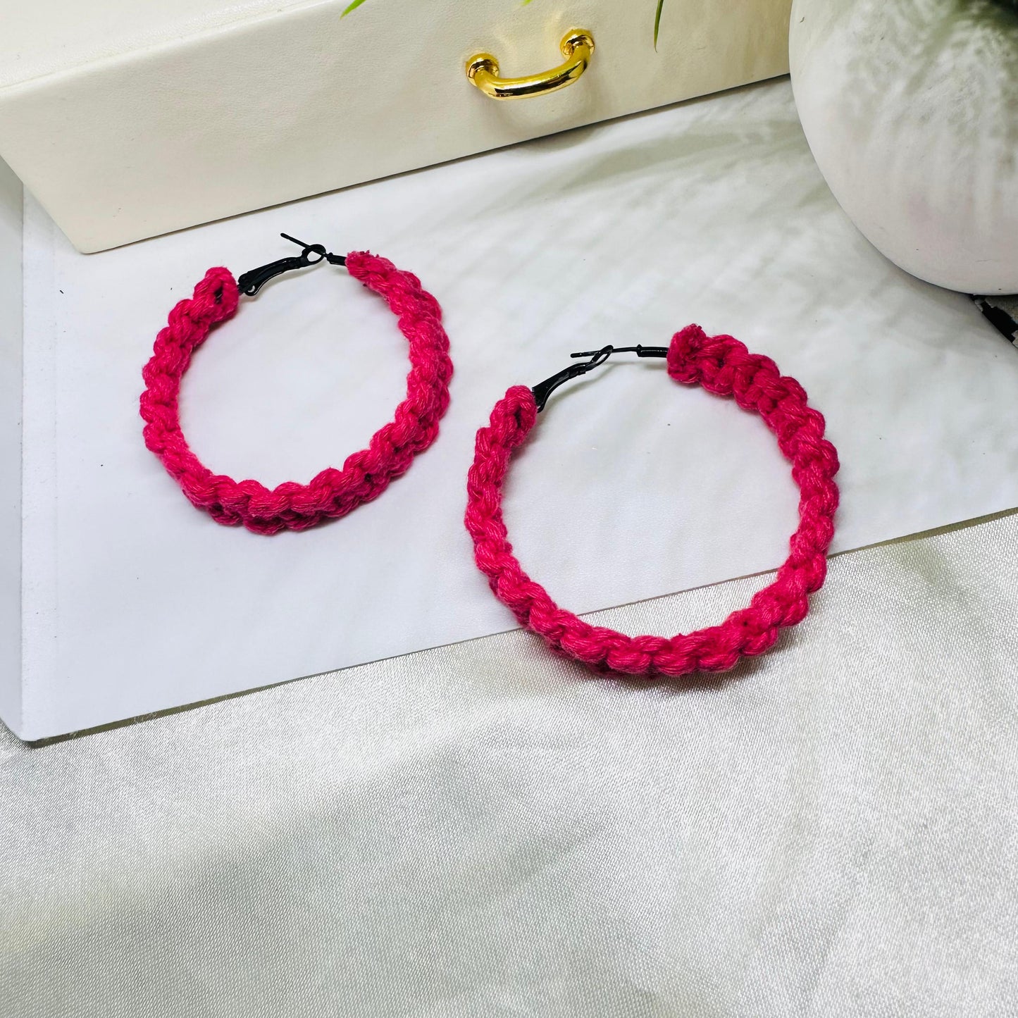 Hot Pink Macrame Hoops