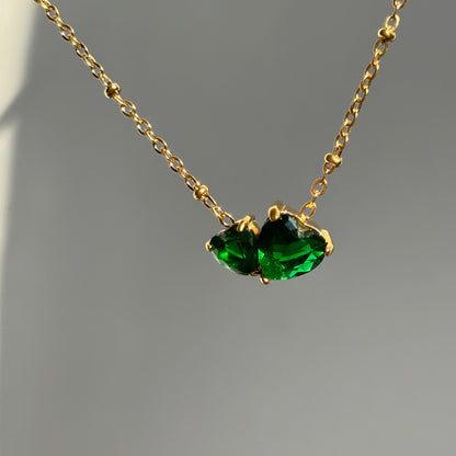 Emerald Dual Heart Necklace