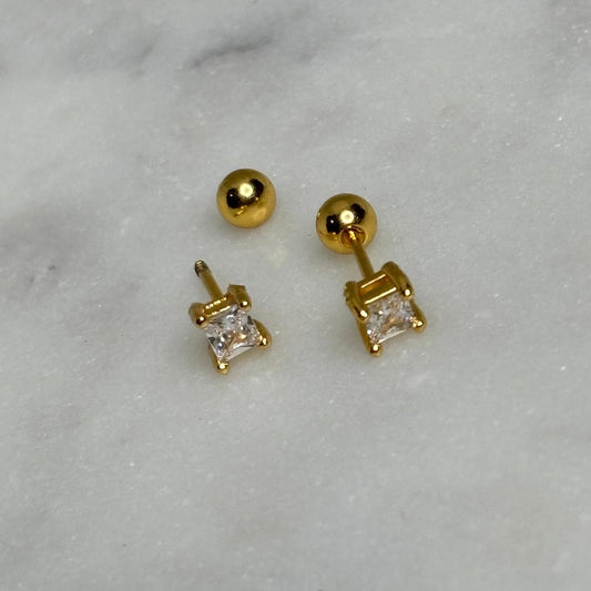 Square Solitaire Flatback Earrings