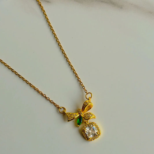 Emerald Solitaire Bow Necklace