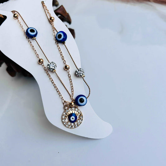 Evil Eye Studded Layered Anklet