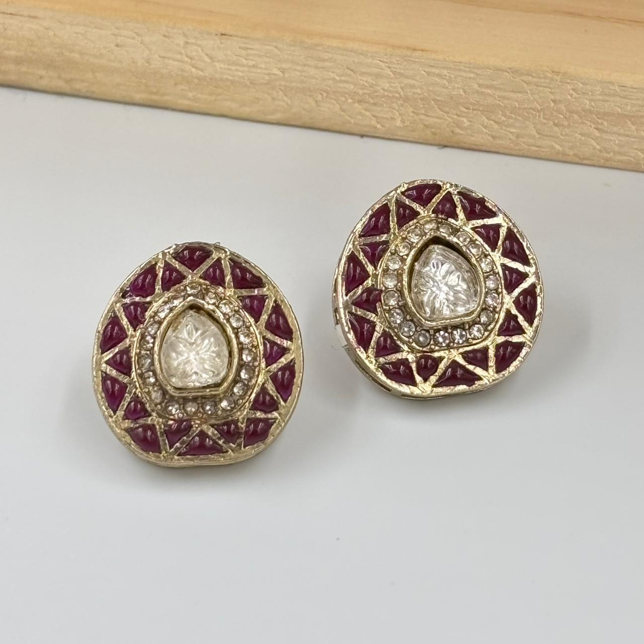 Keerat Moisanite Stud Earrings ( Maroon)