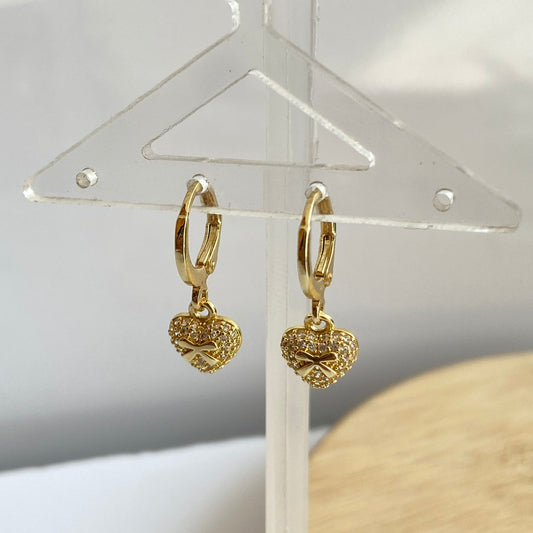 Heart Bow  Huggies Earrings