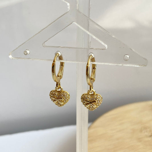Heart Bow  Huggies Earrings